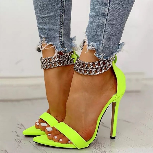 Size:5-11 Women Sexy Metal Chain Buckle Ankle Strap Animal Printed High Heels