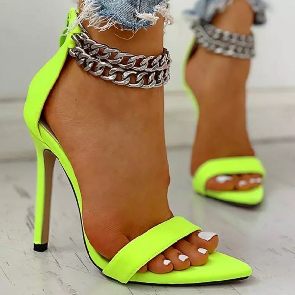 Size:5-11 Women Sexy Metal Chain Buckle Ankle Strap Animal Printed High Heels