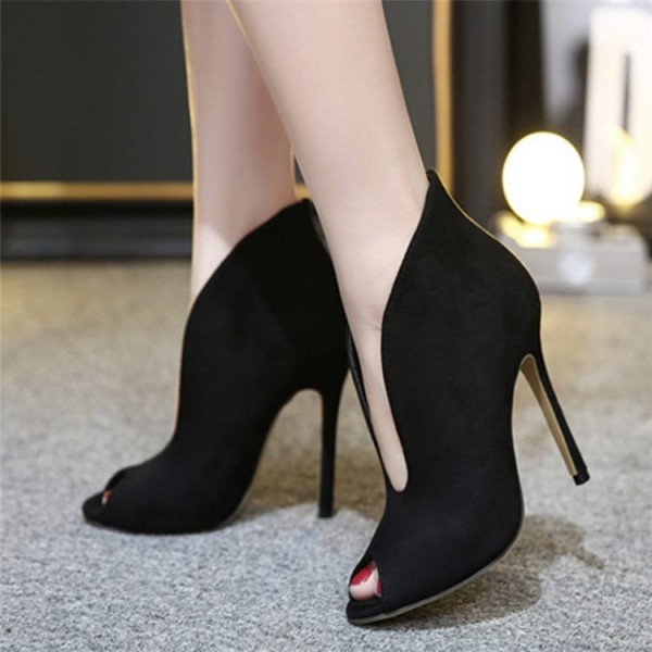 Size:4.5-8.5 Women Solid Color Open Toe Suede Peep-Toe Short Boots