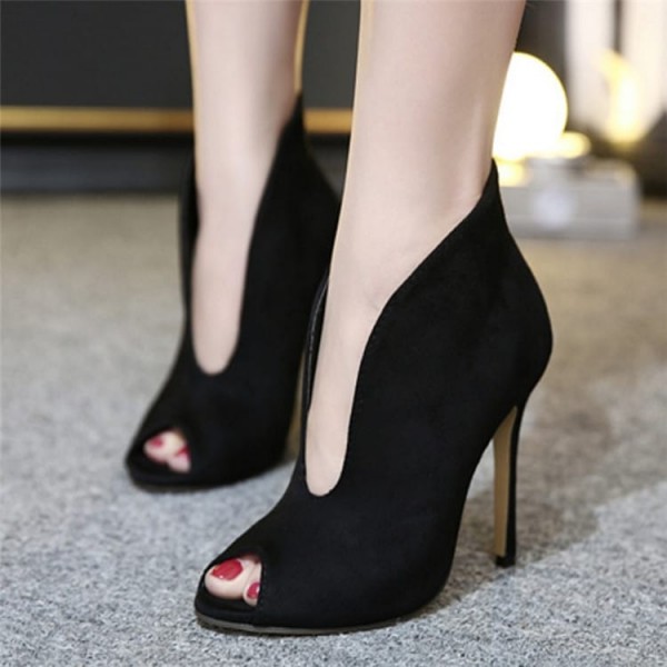 Size:4.5-8.5 Women Solid Color Open Toe Suede Peep-Toe Short Boots