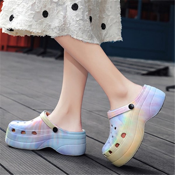 Size:5-10 Women Fashion Multicolor Tie-dye Thick-soled Sandals