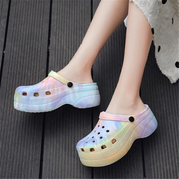 Size:5-10 Women Fashion Multicolor Tie-dye Thick-soled Sandals