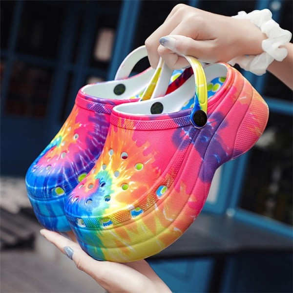 Size:5-10 Women Fashion Multicolor Tie-dye Thick-soled Sandals