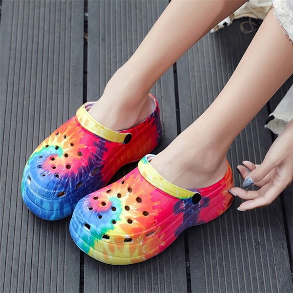 Size:5-10 Women Fashion Multicolor Tie-dye Thick-soled Sandals