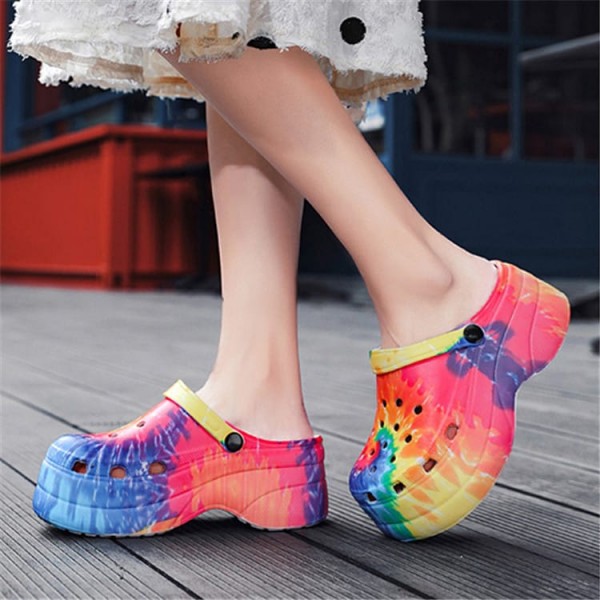 Size:5-10 Women Fashion Multicolor Tie-dye Thick-soled Sandals