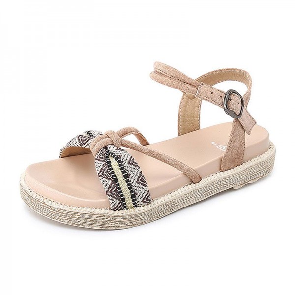 Size 4.5-11 Ethnic Style Bowknot Buckle Strap Design Open-toe Sandals Shoes