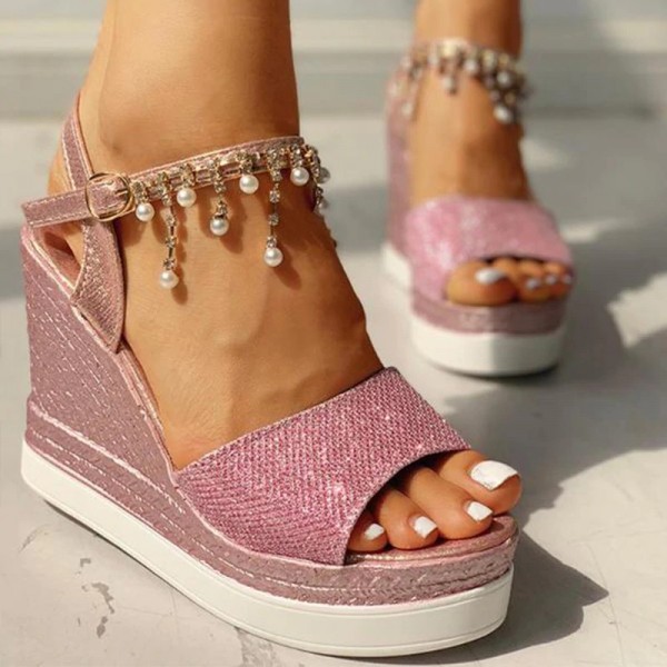 Size 4.5-9 Women Summer Pearl Decoration Wedge San...