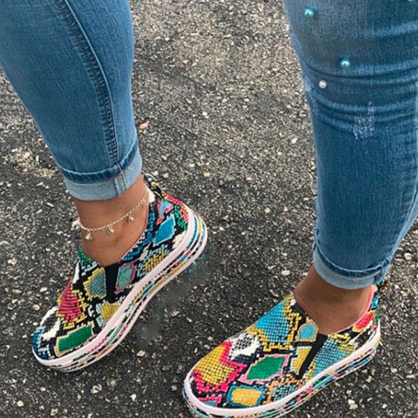 Size:6-10 Women Colored Snake Pattern Platform Sneakers Shoes