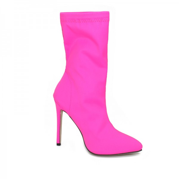 Size:4.5-11 Women Neon Color Pointed Slim Heel Boots Mid-Calf Boots