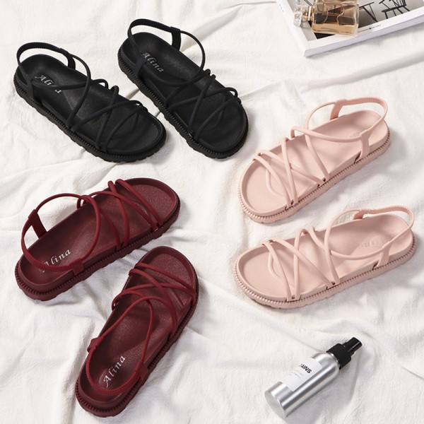 Women Casual Cross Design Solid Color Sandals