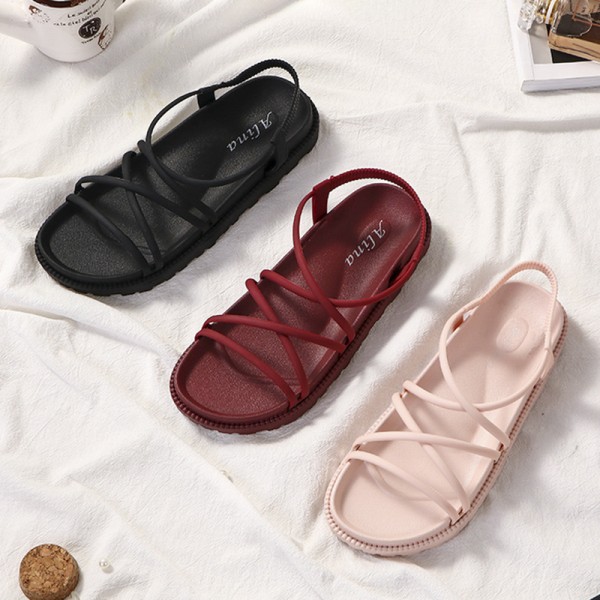 Women Casual Cross Design Solid Color Sandals