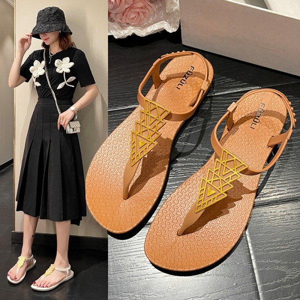 Women Casual Boho Round Toe Flat Thong Sandals