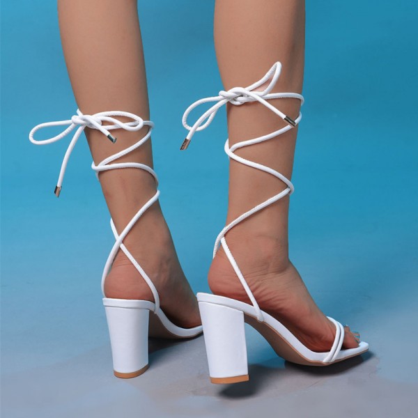 Sexy Square Toe Cross Strap High Heel Sandals