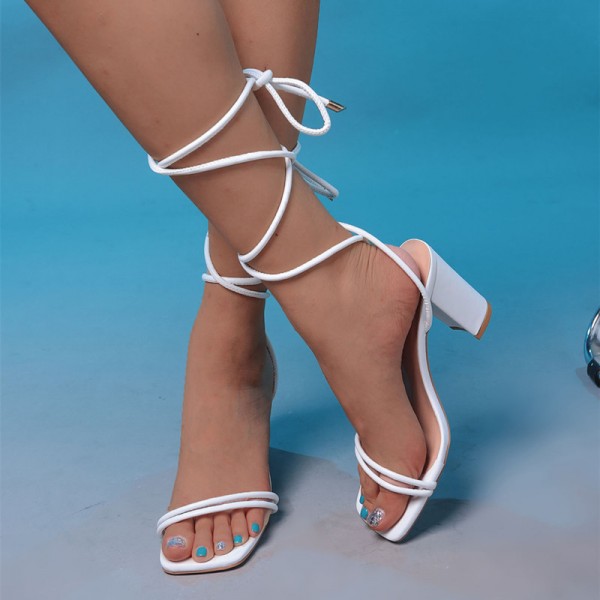 Sexy Square Toe Cross Strap High Heel Sandals