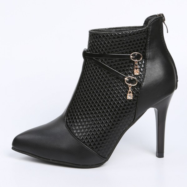 Women Fashion Pointed Toe Snakeskin Pu Stiletto Heel Side Zipper Short Boots