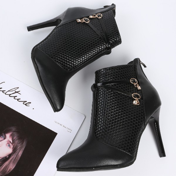 Women Fashion Pointed Toe Snakeskin Pu Stiletto Heel Side Zipper Short Boots