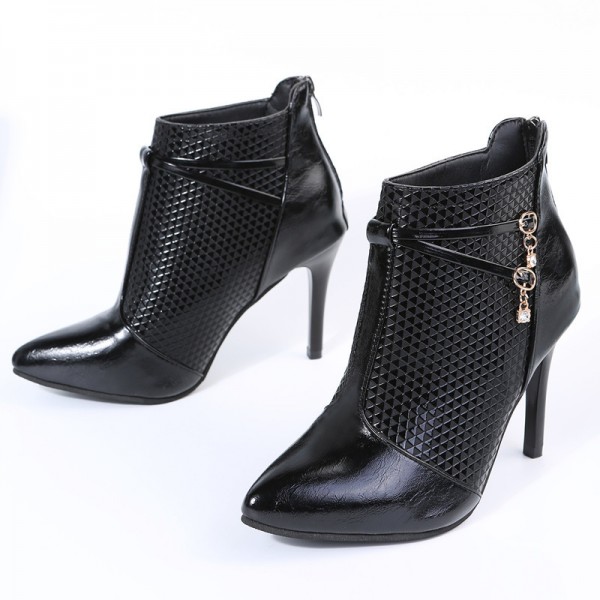 Women Fashion Pointed Toe Snakeskin Pu Stiletto Heel Side Zipper Short Boots