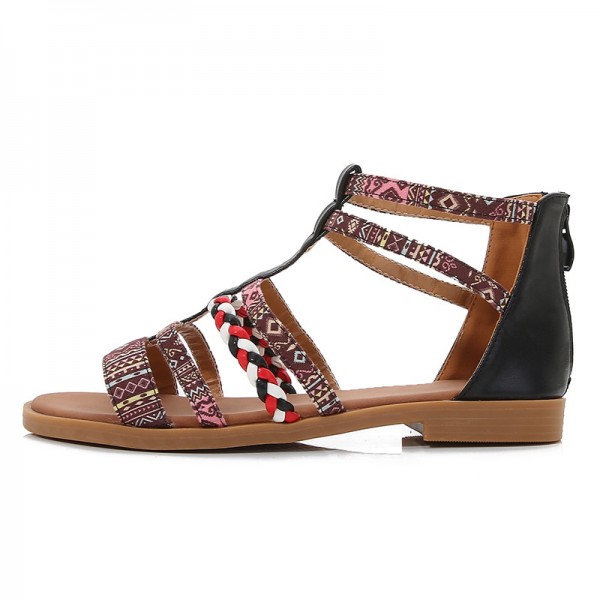 Plus Size Women Fashion Bohemian Ethnic Style Colorful Stitching Roman Plus Size Flat Sandals