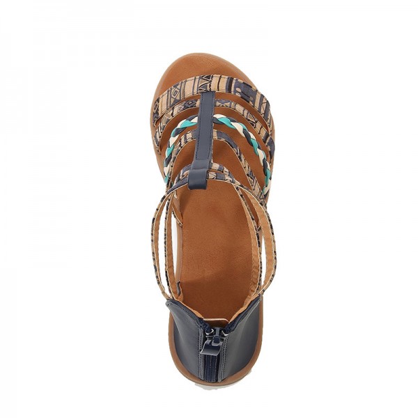 Plus Size Women Fashion Bohemian Ethnic Style Colorful Stitching Roman Plus Size Flat Sandals