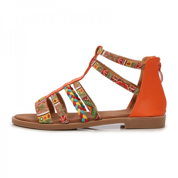 Plus Size Women Fashion Bohemian Ethnic Style Colorful Stitching Roman Plus Size Flat Sandals