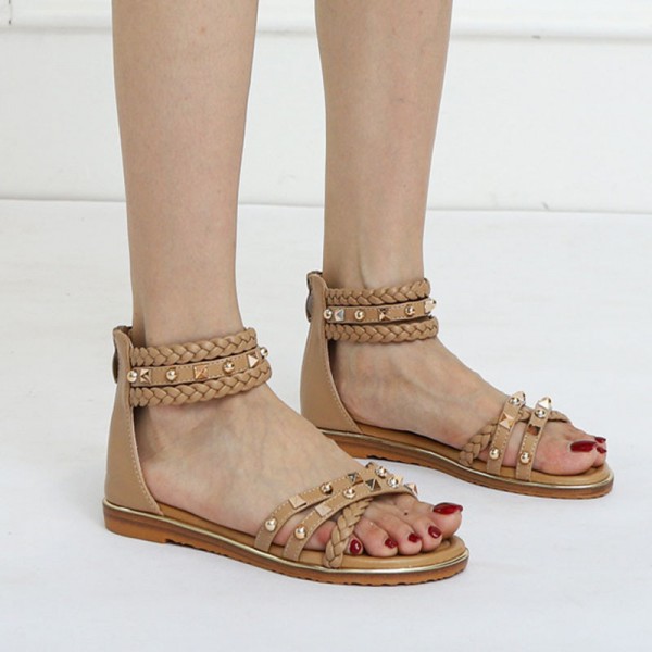 Women Fashion Minimalist Casual Rivet Braid Flat Sandals