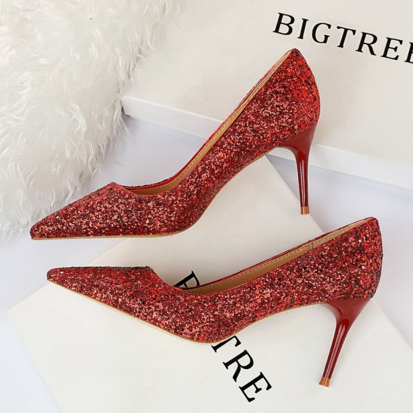 Women Fashion Plus Size Sexy Sequin Point-Toe Shoes Work Shoes