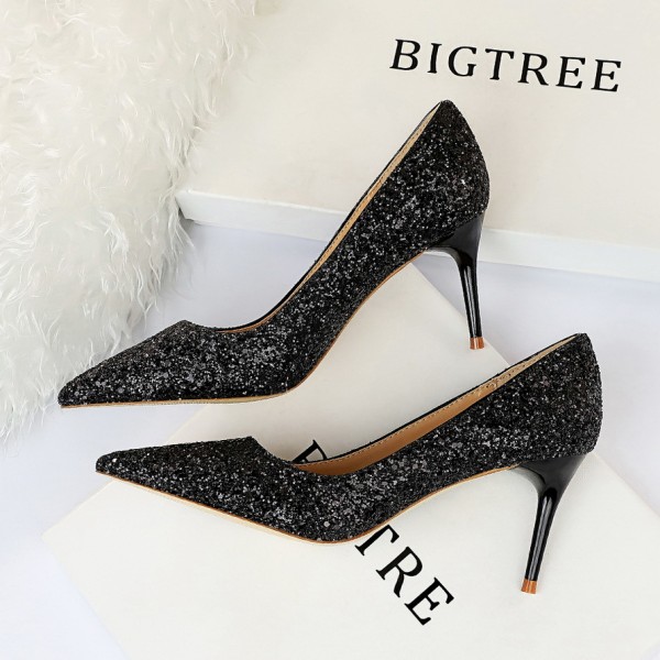 Women Fashion Plus Size Sexy Sequin Point-Toe Shoes Work Shoes