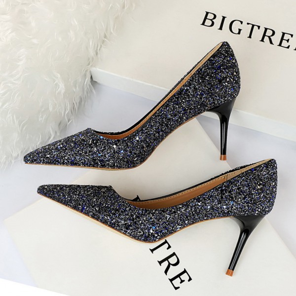 Women Fashion Plus Size Sexy Sequin Point-Toe Shoes Work Shoes