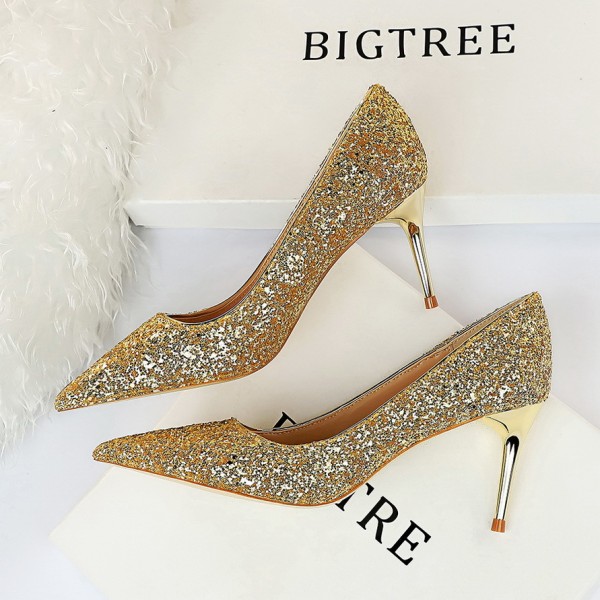 Women Fashion Plus Size Sexy Sequin Point-Toe Shoes Work Shoes