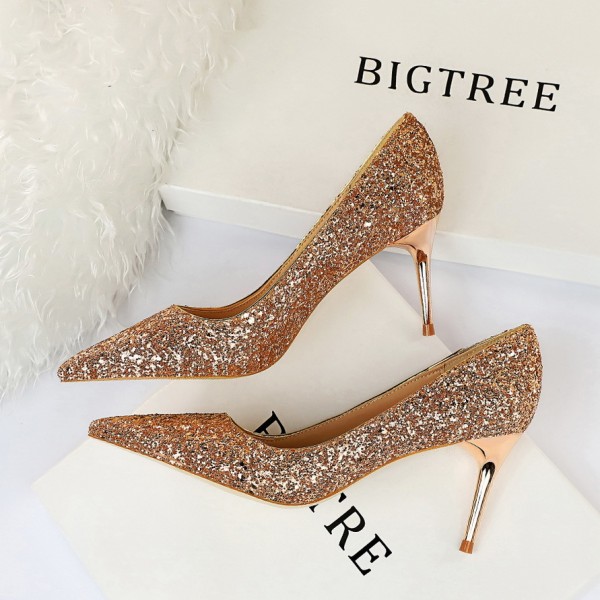 Women Fashion Plus Size Sexy Sequin Point-Toe Shoes Work Shoes