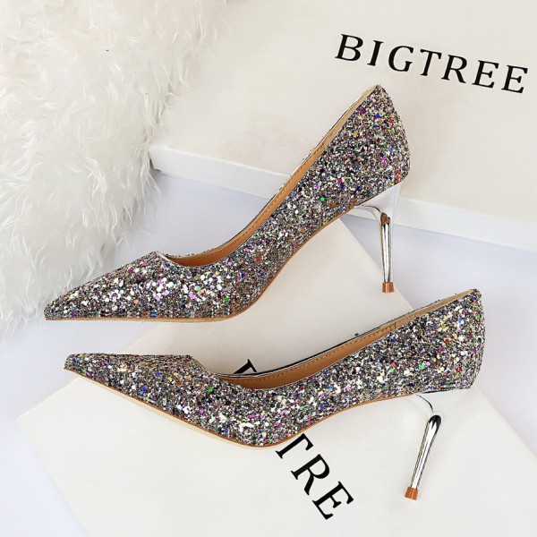 Women Fashion Plus Size Sexy Sequin Point-Toe Shoes Work Shoes