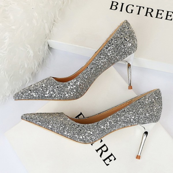 Women Fashion Plus Size Sexy Sequin Point-Toe Shoes Work Shoes