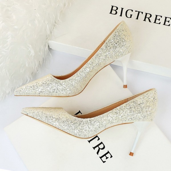 Women Fashion Plus Size Sexy Sequin Point-Toe Shoes Work Shoes