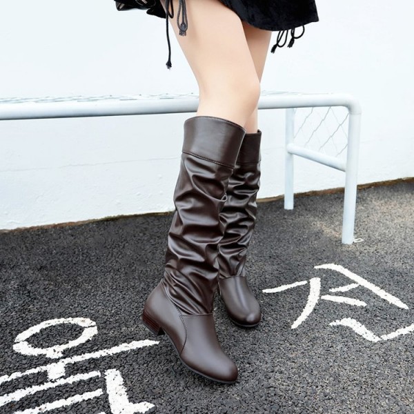 Women Fashion Simple Plus Size Solid Color Round Toe High Boots