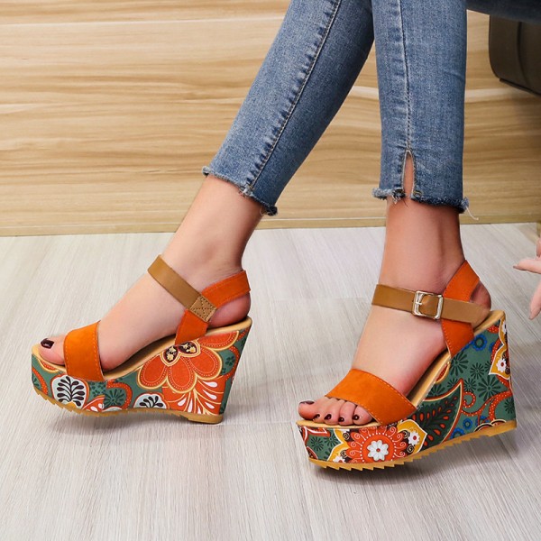 Summer Women Fashion Printed Platform Wedge Heelth...