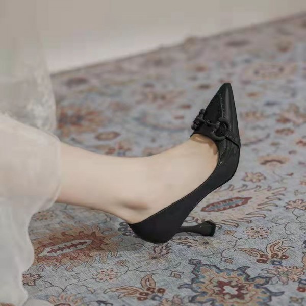 Women Fashionable Solid Color Patent Leather Horsebit Pointed Toe Stiletto Heel Pumps