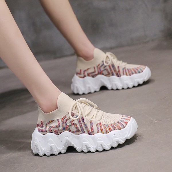 Flying Weaving Chunky Daddy Shoes Women Thick Bott...