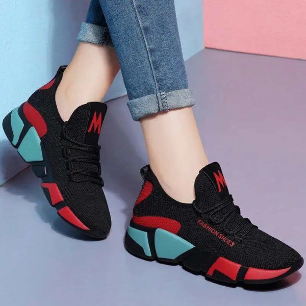 Fashion Women Thickened Soft Bottom Mesh Breathable Casual Color Blocking Sneakers