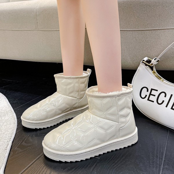 Autumn And Winter Women Fashionable Fleece-Lined Warm Round Toe Flat Snow Boots