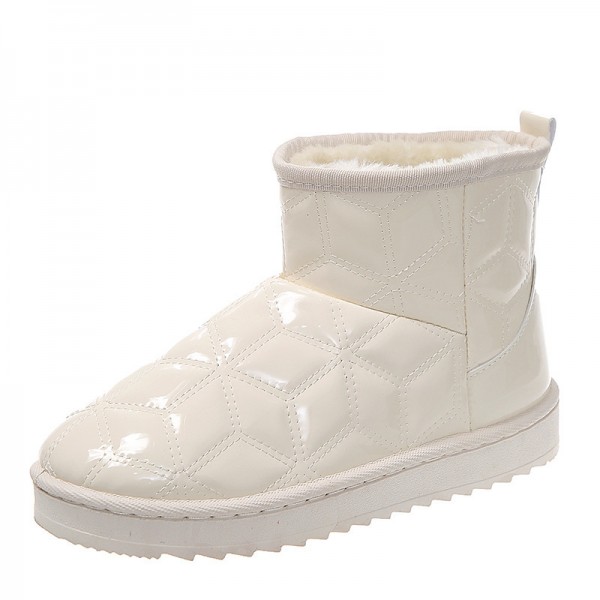 Autumn And Winter Women Fashionable Fleece-Lined Warm Round Toe Flat Snow Boots