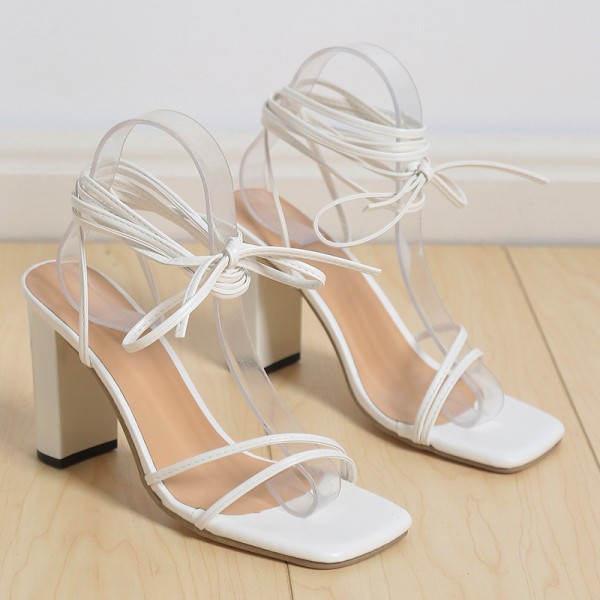 Women Fashion Sexy Plus Size Square Toe Cross Strap High Heeled Sandals