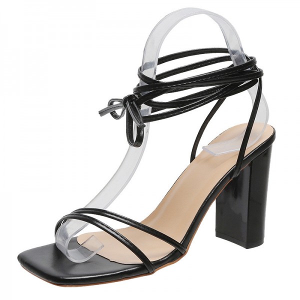 Women Fashion Sexy Plus Size Square Toe Cross Strap High Heeled Sandals