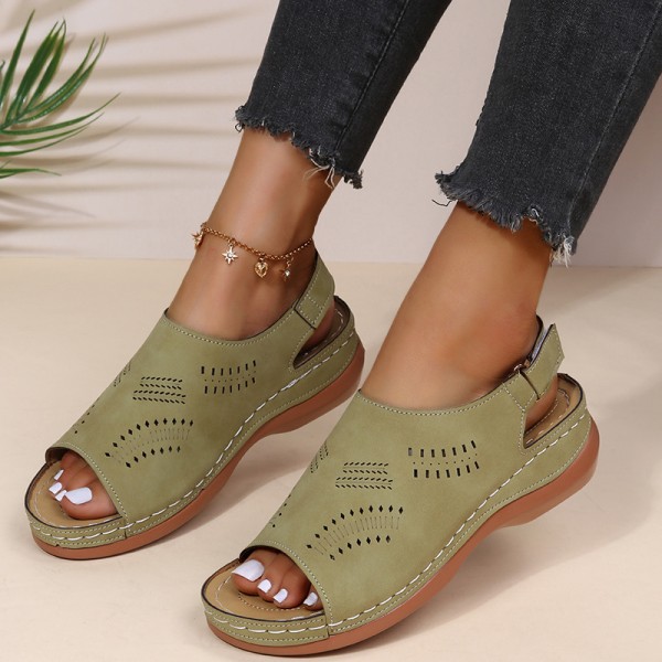 Women Fashion Casual Plus Size Solid Color Hollow-Out Breathable Sandals