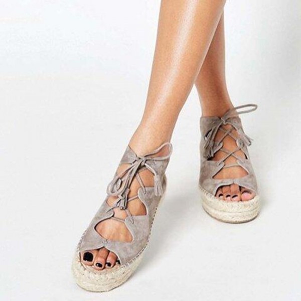 Women Fashion Casual Plus Size Hollow Lace-Up Thick-Soled Sandals