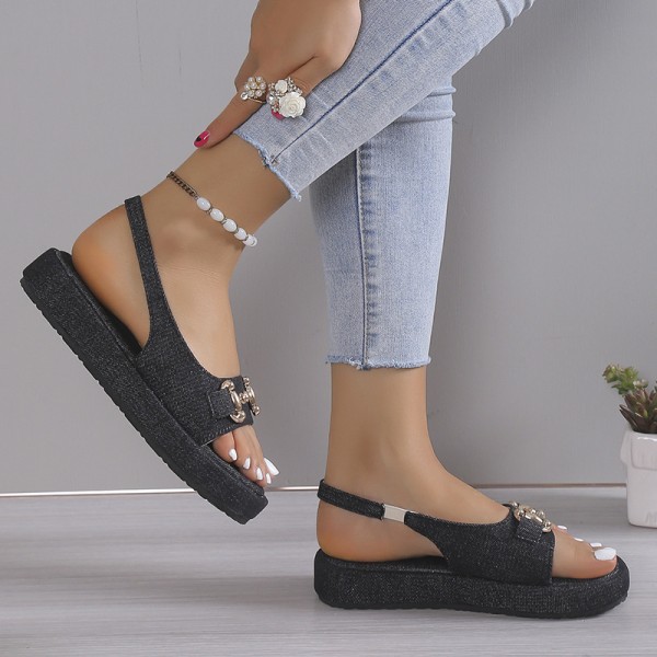 Women Summer Fashion Plus Size Metal Embellished Thick-Soled Sandals