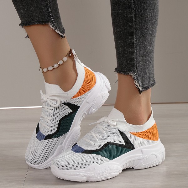 Women Fashion Casual Plus Size Flyknit Breathable Lace Sneakers