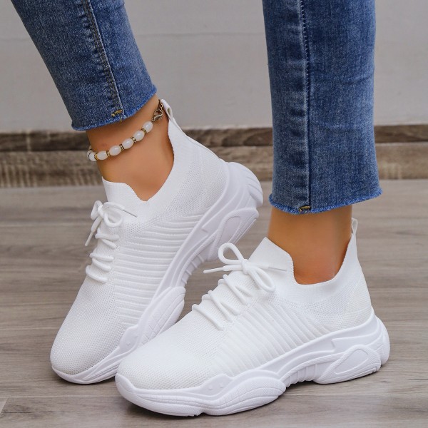 Women Fashion Casual Plus Size Flyknit Breathable Lace Sneakers