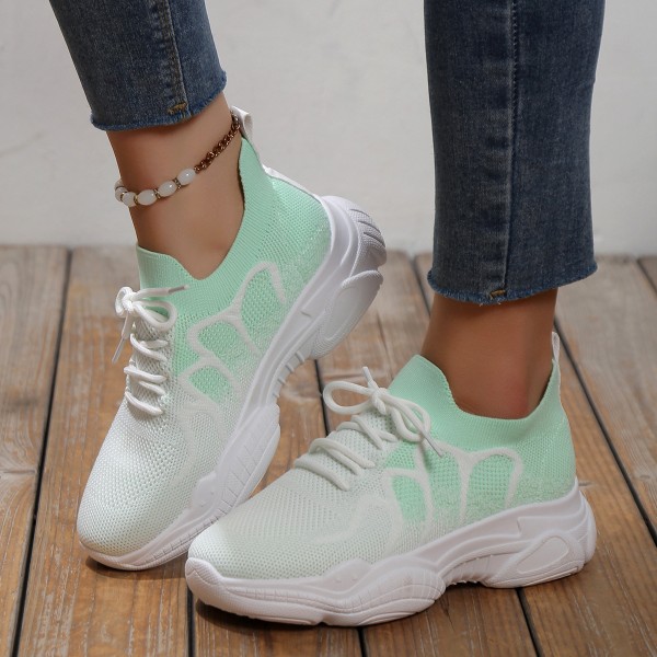 Women Fashion Casual Plus Size Flyknit Breathable Lace Sneakers