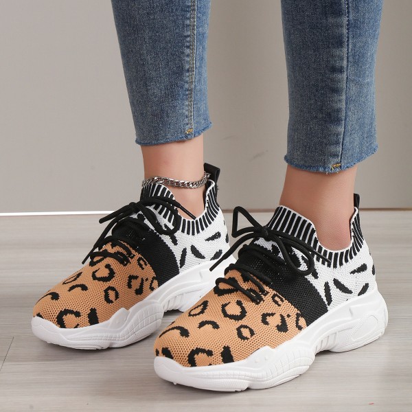 Women Fashion Casual Plus Size Flyknit Breathable Lace Sneakers