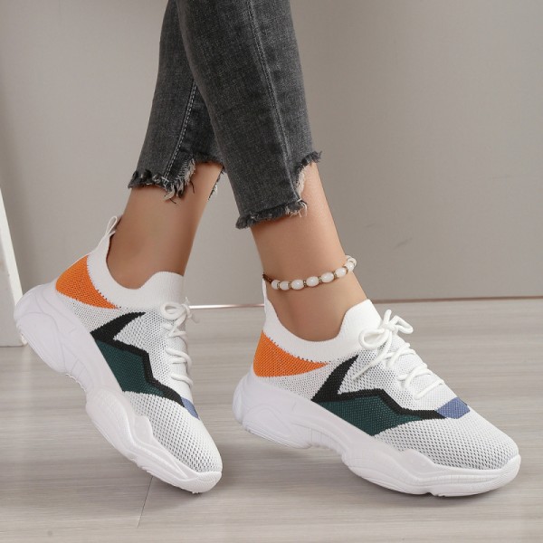 Women Fashion Casual Plus Size Flyknit Breathable Lace Sneakers